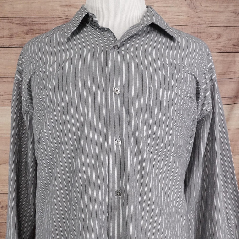 Van Heusen Shirt Mens‎ 2XL 18-18.5 Gray Striped Long Sleeve Button-Up Cotton